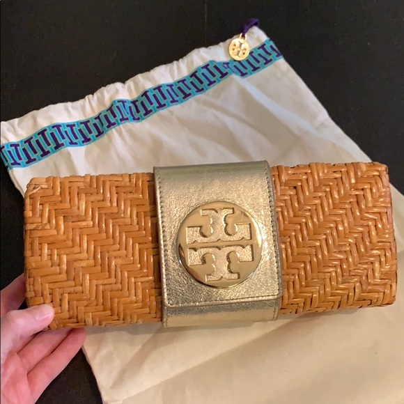 Tory Burch Handbags - Tory Burch Rattan Gold Buckle Clutch